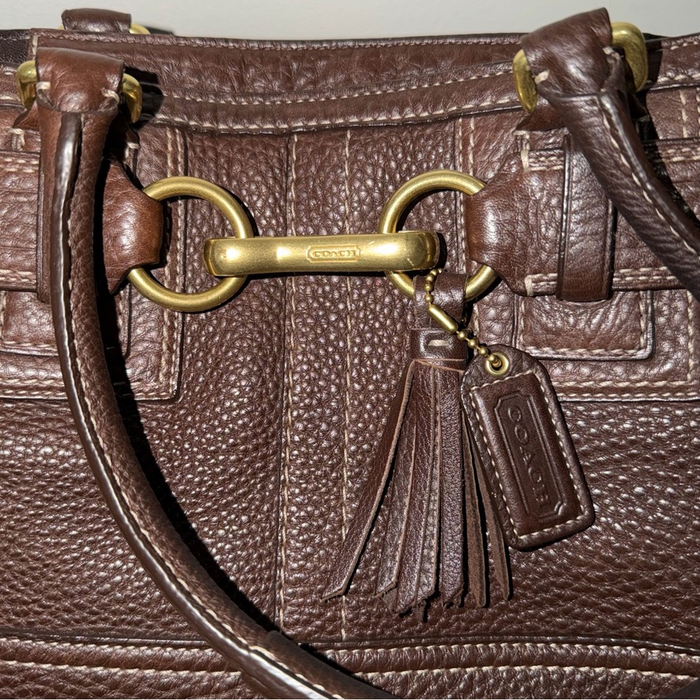 Vintage Coach Hampton Chocolate Brown Pebbled Leather Satchel Bag - Picture 8 of 14